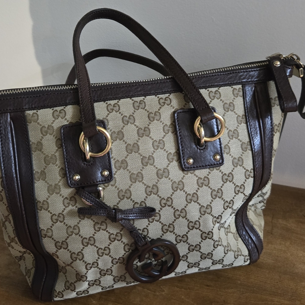 GUCCI CROSSBODY TOTE Borsa charm in tela GG marrone Gucci - Picture 7 of 11